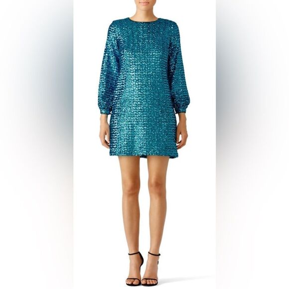 Hunter Bell Blue Sequin Shift Mini Dress  Size 2 - Picture 1 of 7